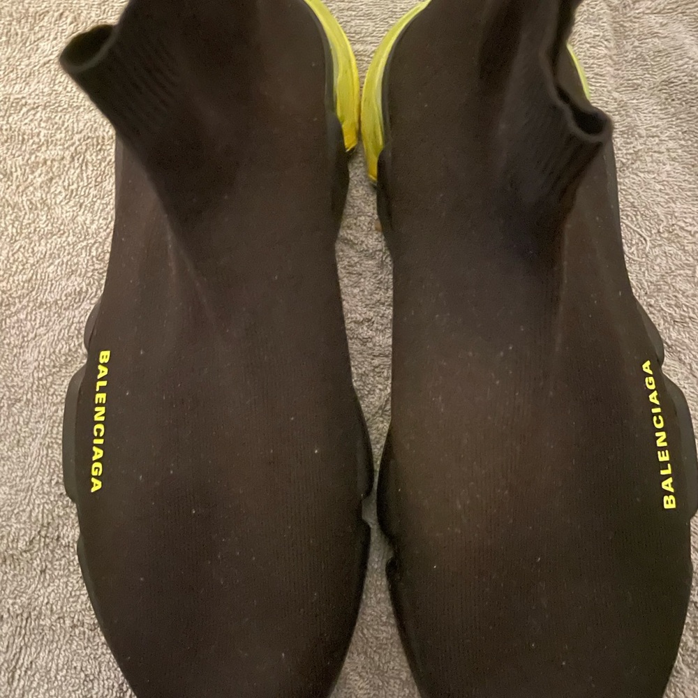 balenciaga speed trainer black and green *used*